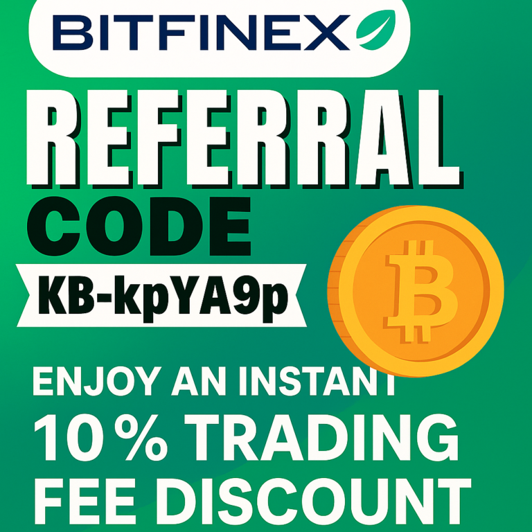 Sign up with the Bitfinex Exchange Referral Code “KB-kpYA9p” and enjoy an instant 10% discount on all trading fees. Start trading smarter with Bitfinex today!