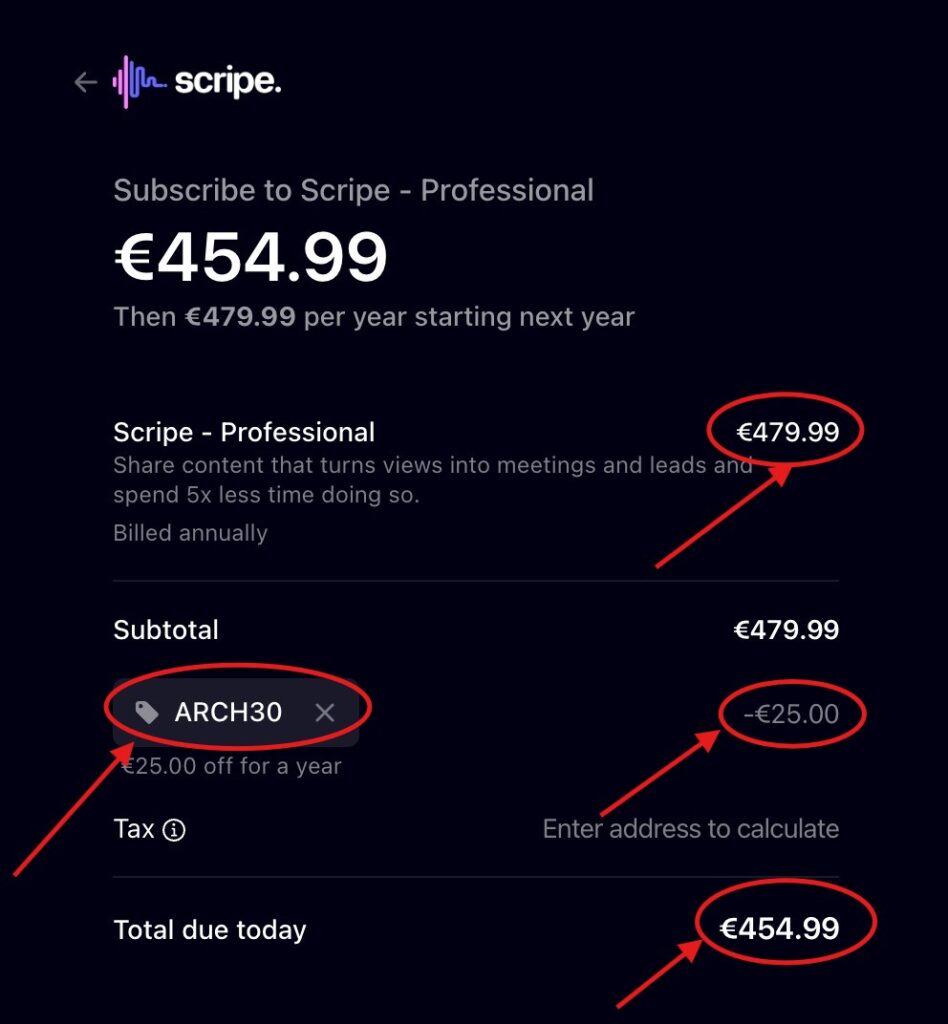 Scripe AI Promo Code "ARCH30" – Unlock 10% Off Subscription Plan