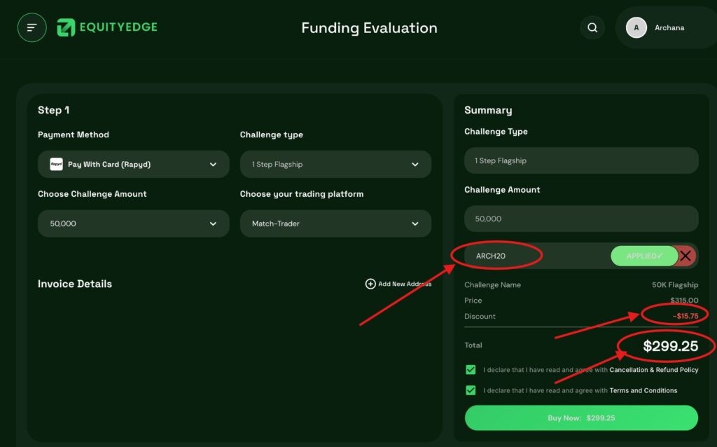EquityEdge Coupon Code “ARCH20” – Get 10% Off Trading Fees Instantly