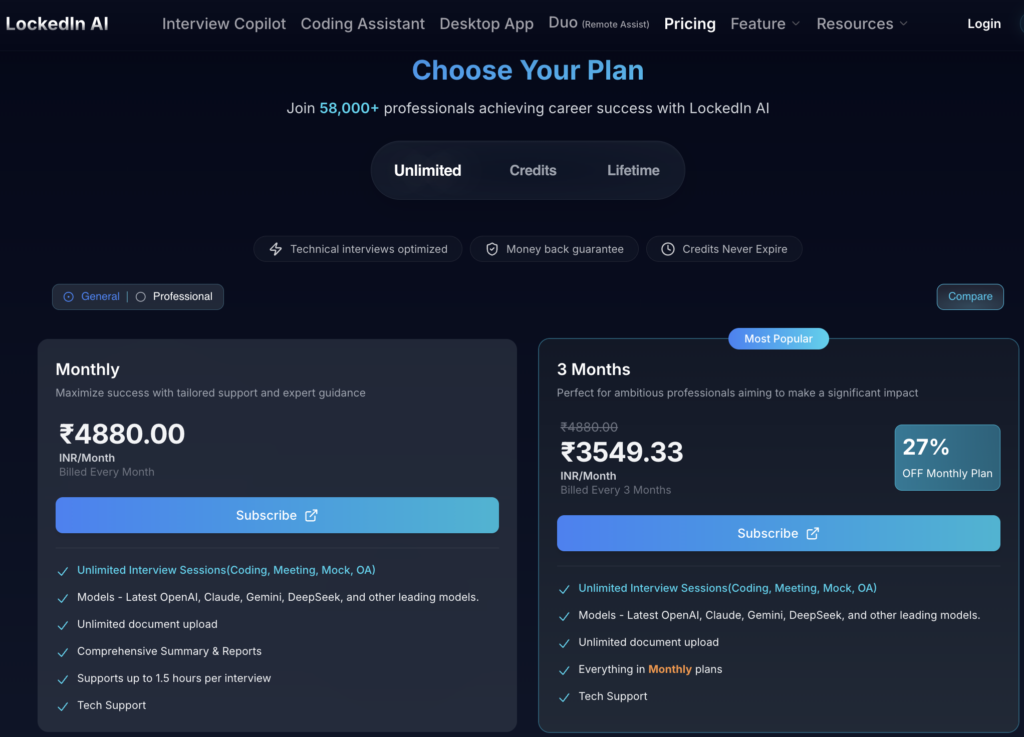 Lockedin AI Pricing Plans