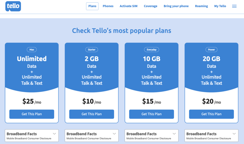 Tello Phone Plans & Pricing